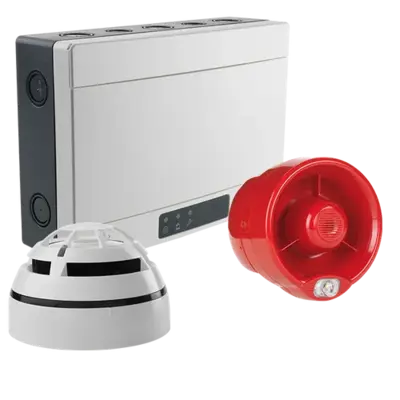 Fire alarm call point on a wall during a fire risk assessment